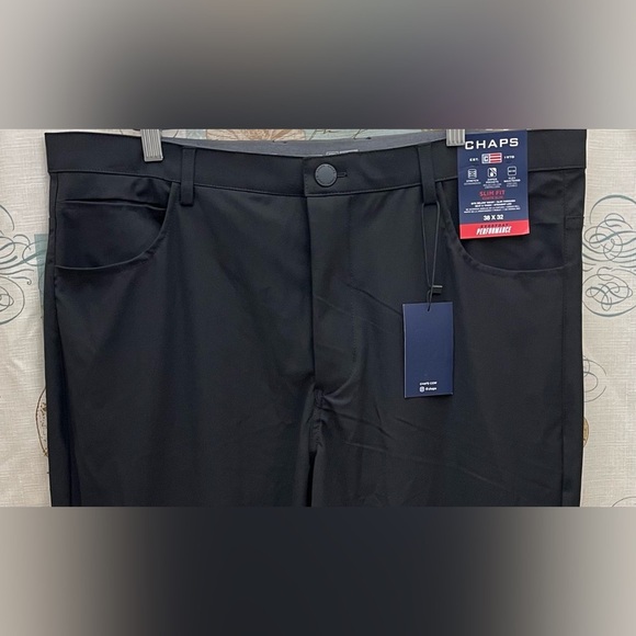 New Chaps Mens 38/32 Solid black dress pants pockets zip Semi Formal Stretch Big - Picture 2 of 11